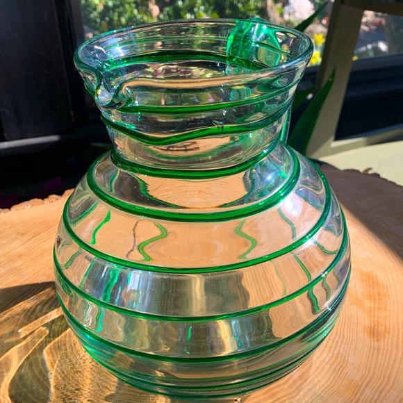 Hand Blown Green Glass Swirl Pitcher - Picture 4 of 5